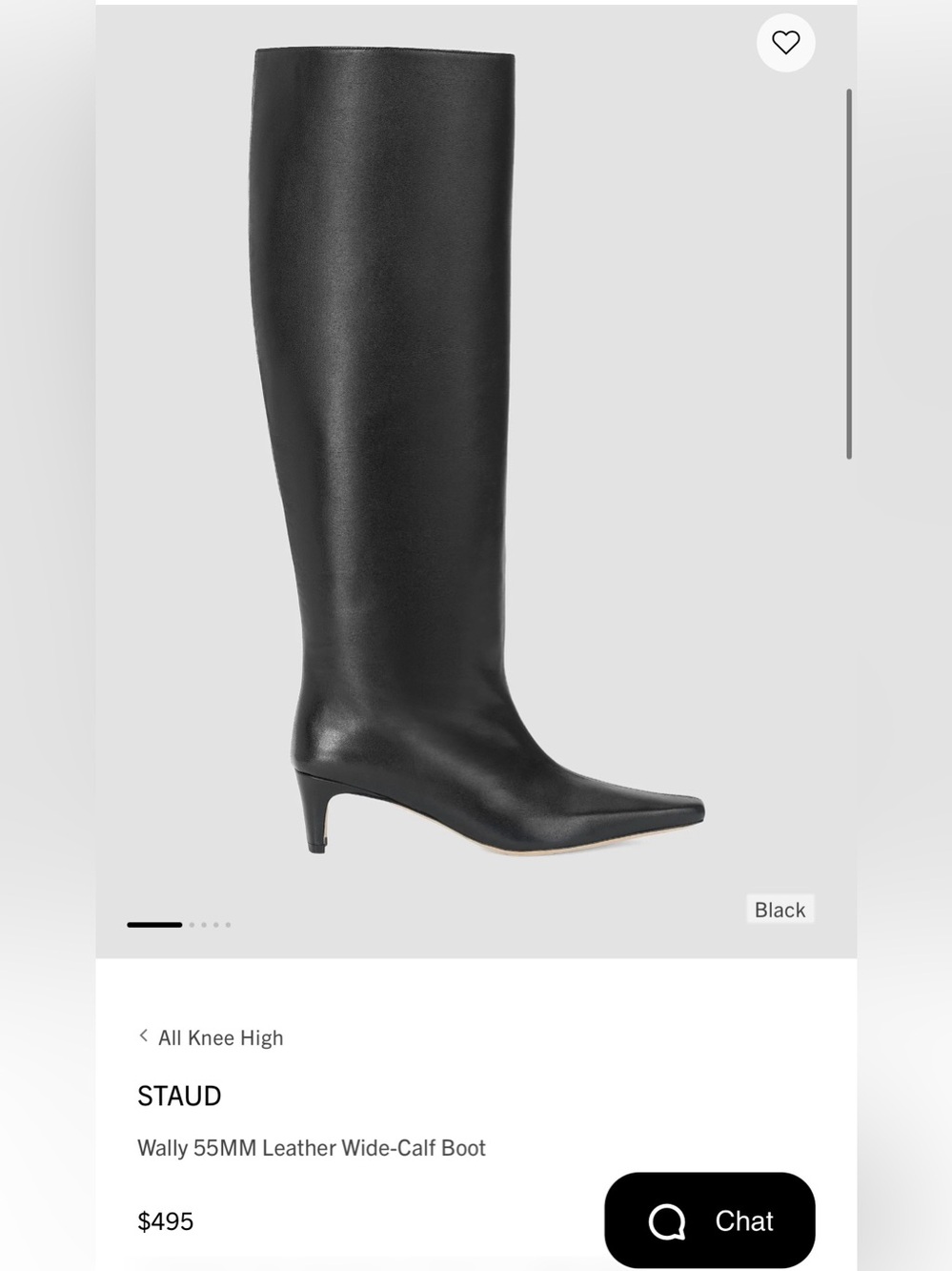 STAUD Black Knee-High Pointed Leather Boots | Wally 55MM Leather Wide-Calf Boot